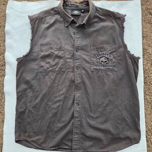 Harley Davidson Skull ripped sleeve look sleeveless shirt 2XL XXL